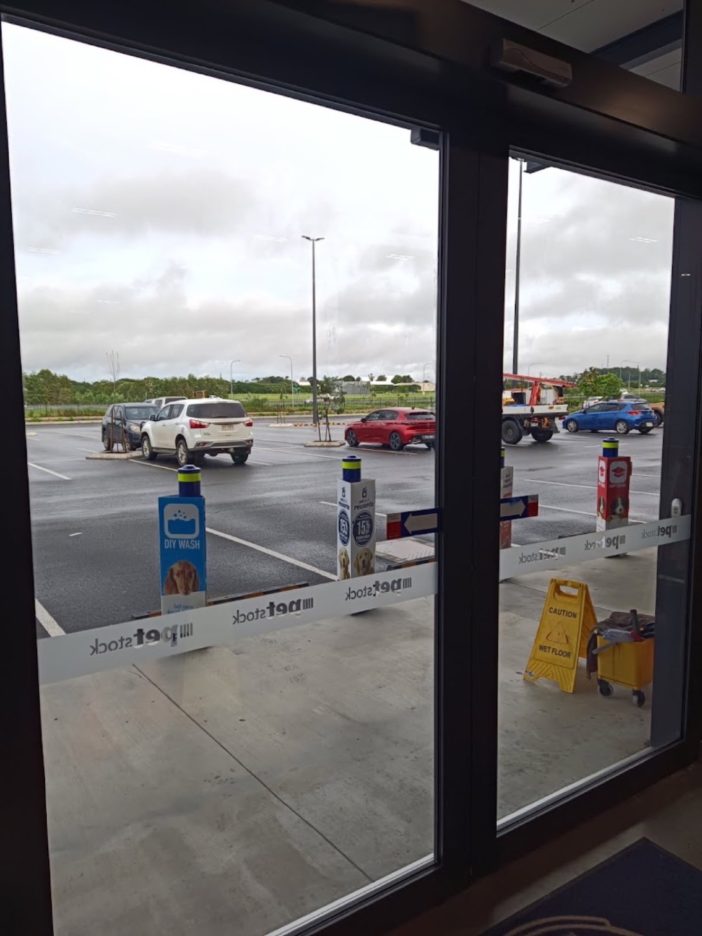 The glass frontage of a service station forecourt